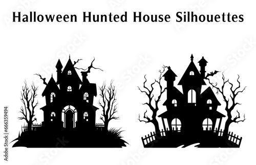 Scary Halloween Haunted House Silhouette Vector illustration Set