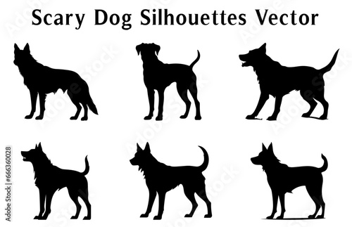 Halloween Scary Dog Vector Silhouettes bundle, Set of silhouettes of Halloween evil Black Dogs