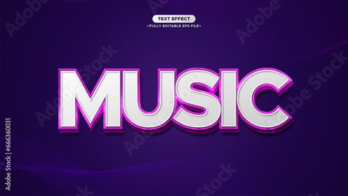 Music 3D Vector Futuristic Text Effect with Chrome Style. Editable Font and Text