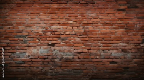 Old red brick wall background, wide panorama of masonry. Generative AI