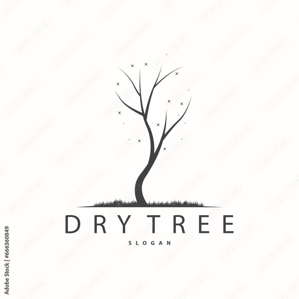 Dry Tree Logo, Dead Tree Plant Design Vector Silhouette Illustration Template