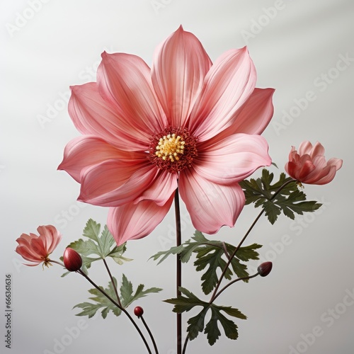 Pink Flower With Green Stem White Backgroundphotor  Hd   On White Background 