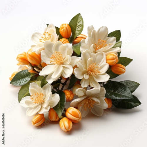Realistic Orange Flowering Branch Neroli Flowers  Hd   On White Background 