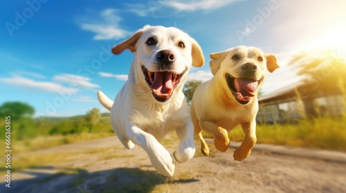 Two dog playing, running outdoor 