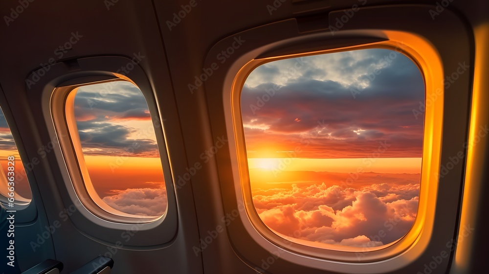 sunset view from airplane window ai generated art