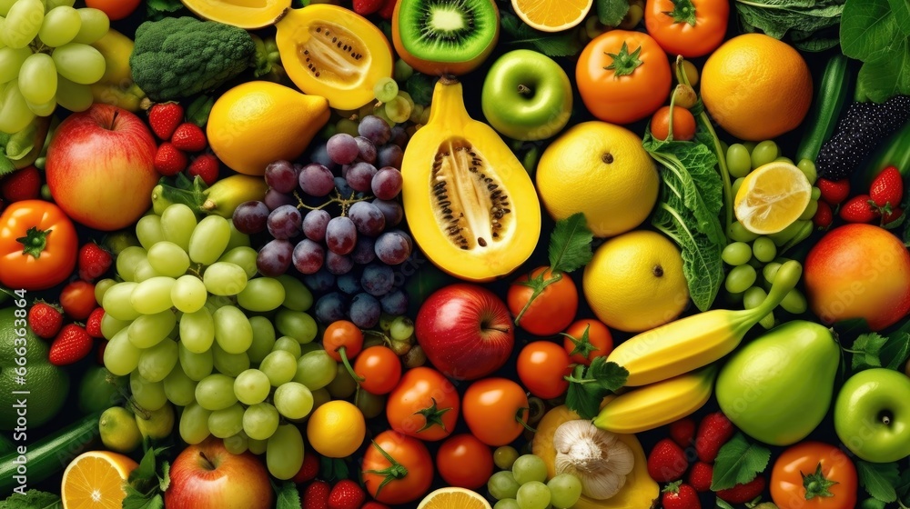 Top view of Different fresh organic vegetables and fruits. Food background. Top view of Different fresh organic vegetables and fruits. Food background.