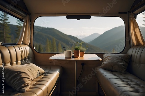 interior design car camping with summer view 