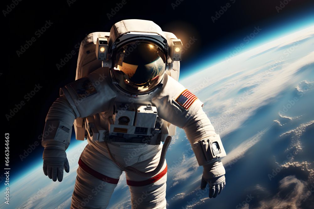 Naklejka premium Spaceman or astronaut floating in the space with background of earth