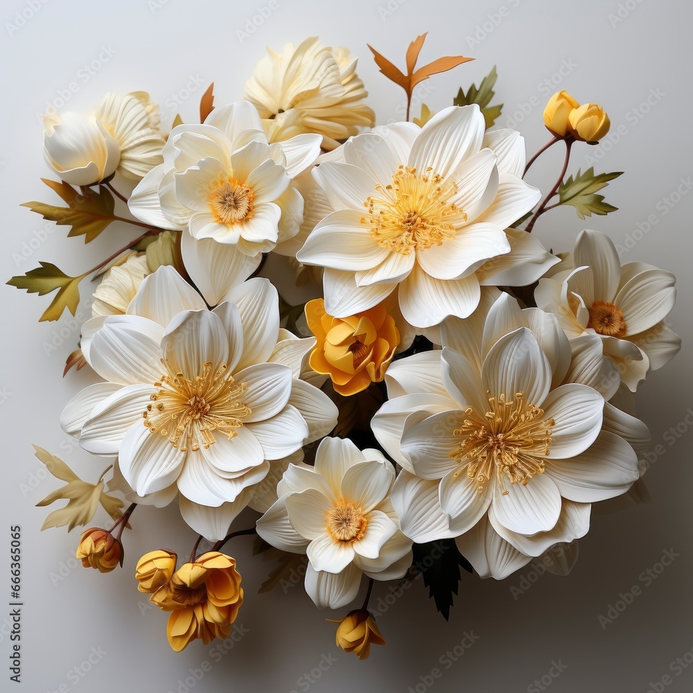 White Flower With Yellow Flowers Middlephotorealis, Hd , On White Background White Flower With Yellow Flowers Middlephotorealis, Hd , On White Background