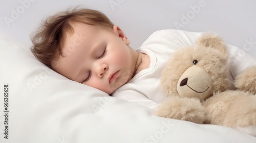 child sleeping with teddy bear