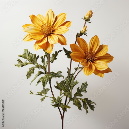 Yellow Flower With Green Stemphotorealistic Photo, Hd , On White Background 