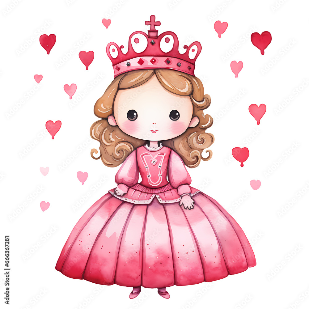 Cute Watercolor Princess Valentine Day Clipart Illustration Cute Watercolor Princess Valentine Day Clipart Illustration