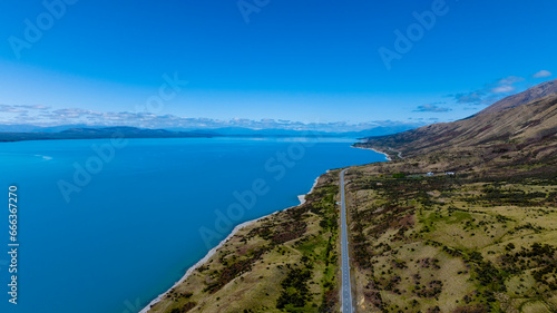 The aerial view with coast of road highway with mountain landscape view background