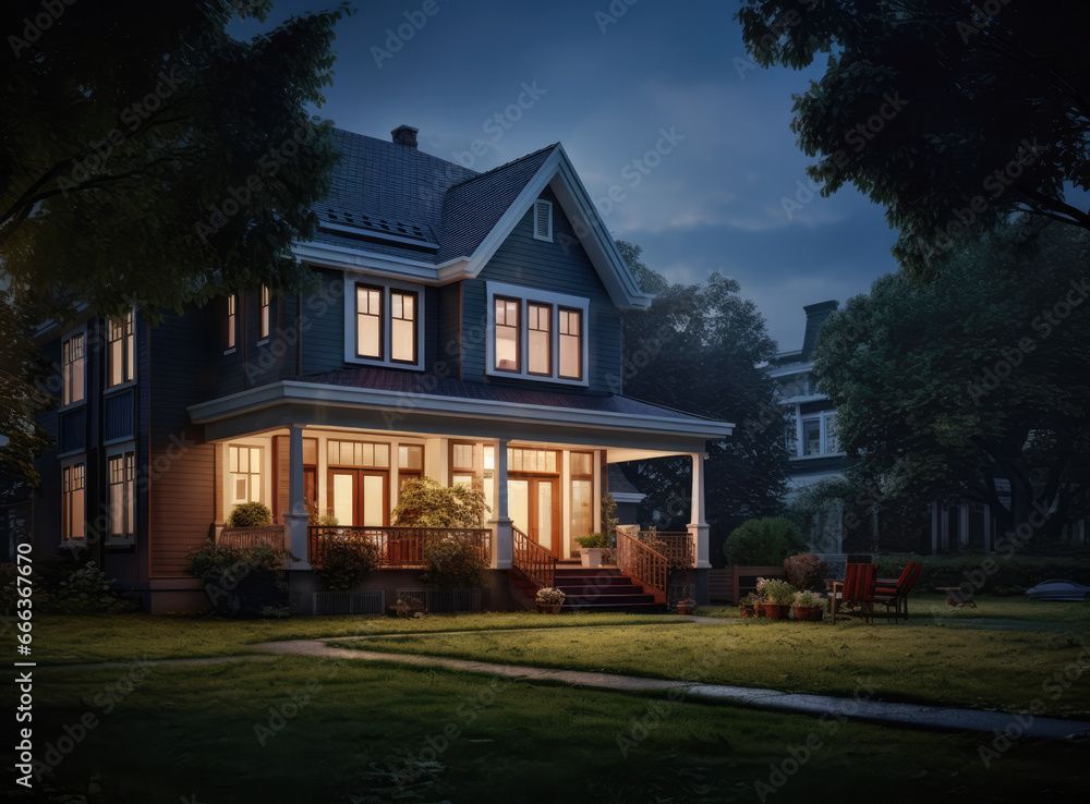 Lovely home exterior at nighttime