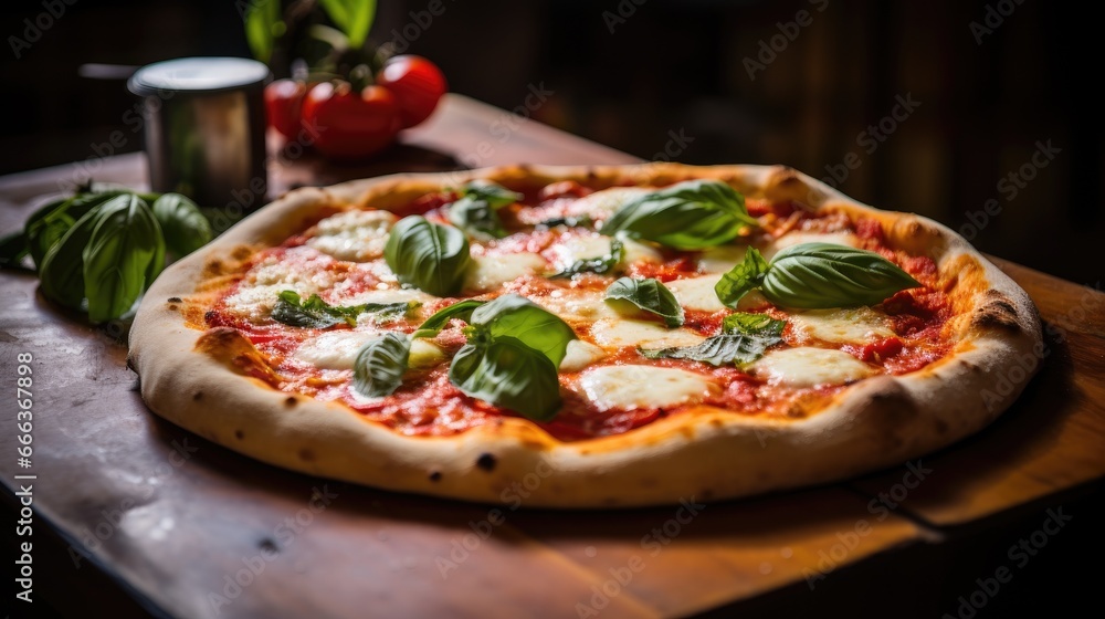 Fresh homemade Italian pizza margherita with mozzarella and basil. Generative AI