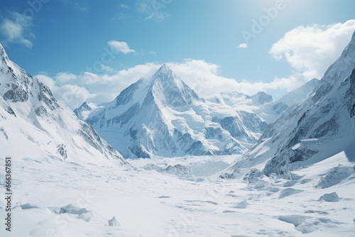 snow covered beautiful blue sky mountains