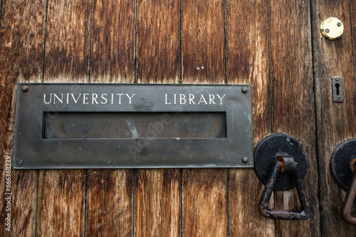 door and mail slot for the Durham University Library, Durham, UK