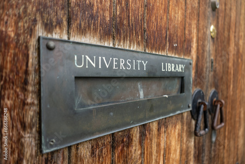 door and mail slot for the Durham University Library, Durham, UK