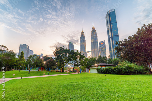 Photography The Petronas Twin Towers and lawn at the KLCC Park