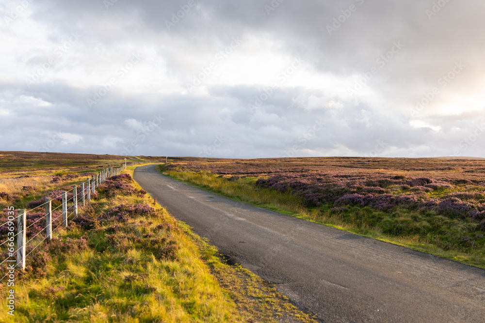 a quiet road running through the North Pennines Area of Outstanding Natural Beauty (ANOB), near Stanhope, Durham, UK