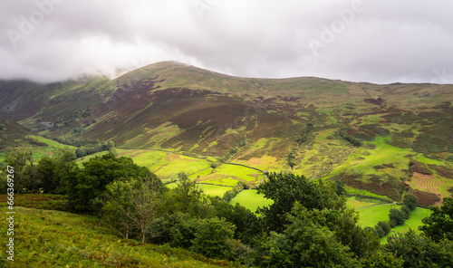 scenic view of a Lake District moorland and dale, Cumbria, UK