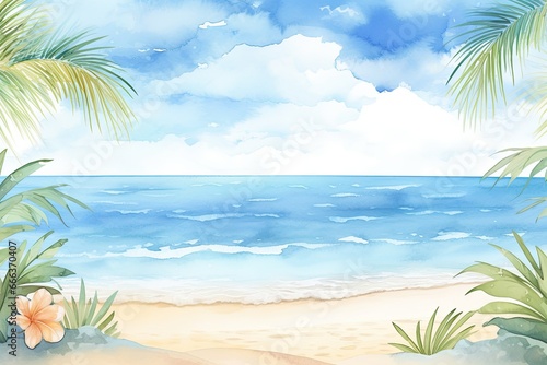 Delicate Watercolor Beach Background Wallpaper: A Serene Coastal Retreat