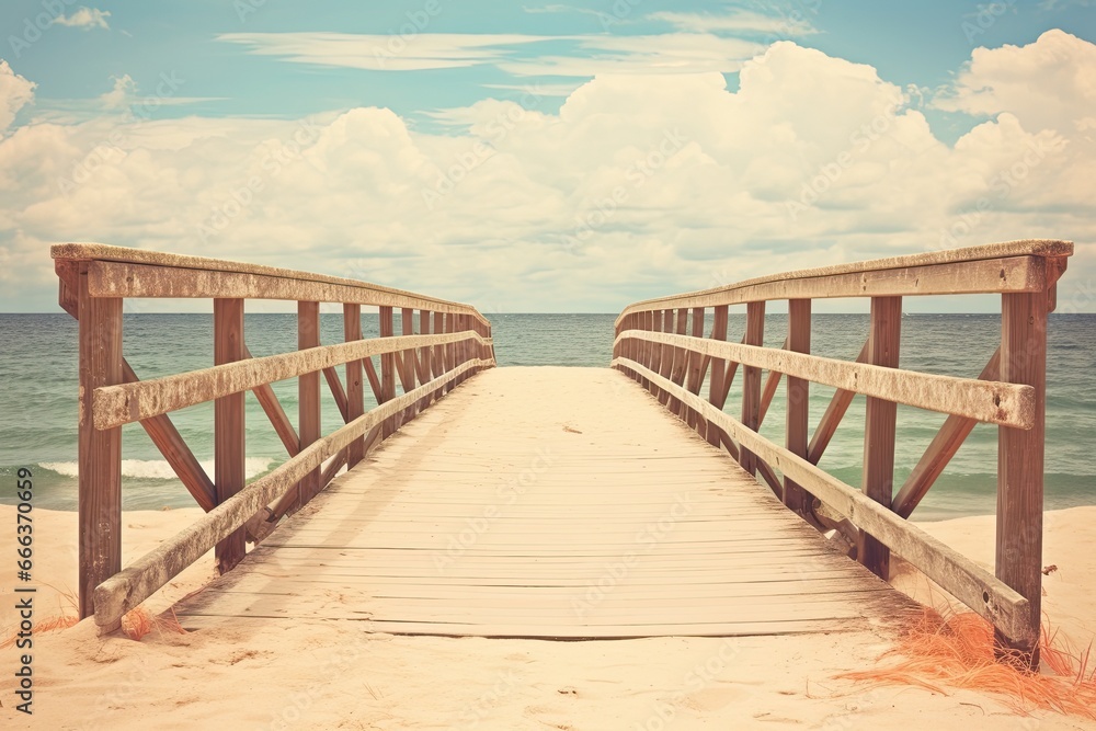 Beach Bridges: Vintage Tone Filter Effect color style, a Captivating Seaside Escape