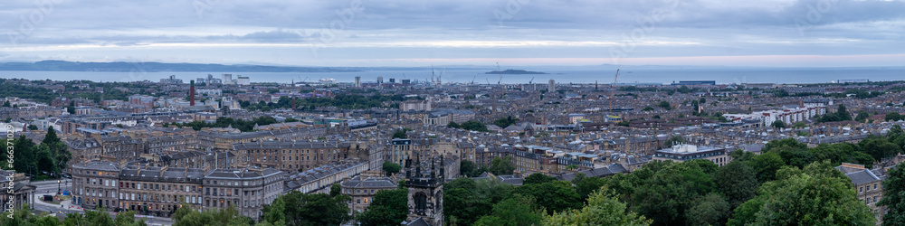 panoramic view of the rooftops of Edinbugh, Scotland from Calton Hill