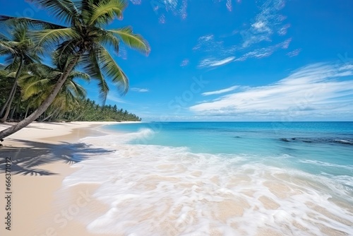 White Sand Tropical Paradise: Stunning Beach Landscape with Coco Palms