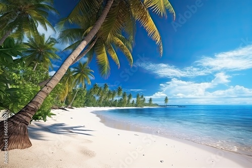 Beach Landscape: Tropical Paradise with White Sand and Coco Palms - Stunning Digital Image