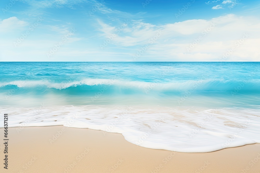 Soft Wave of Blue Ocean on Sandy Beach Background: Captivating Beach Landscapes in Stunning Imagery