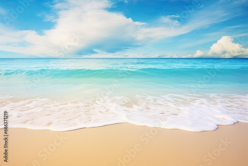 Beach Landscapes  Soft Wave of Blue Ocean on Sandy Beach Background - Captivating Coastal Scenery for Refreshing Beach Getaways