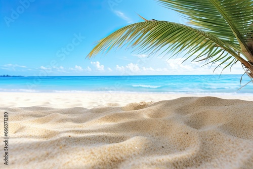 Beach Palm Tree  Closeup of Sand on Blue Summer Sky - Captivating Image
