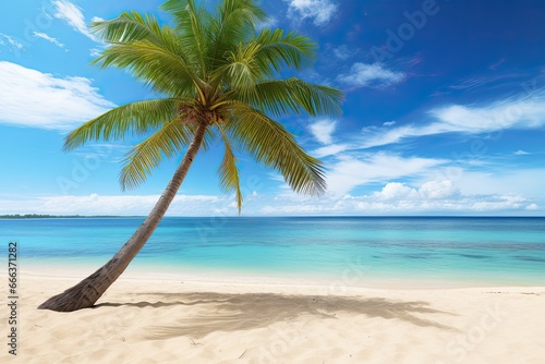 Beach Palm Tree and Empty Tropical Beach: Stunning Seascape for a Perfect Tropical Getaway
