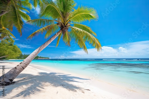 Beach Palm Tree  Tropical Paradise  White Sand  and Coco Palms - Stunning Digital Image