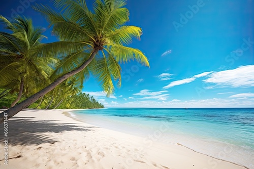 Beach Palm Tree  Tropical Paradise with White Sand and Coco Palms - Stunning Digital Image