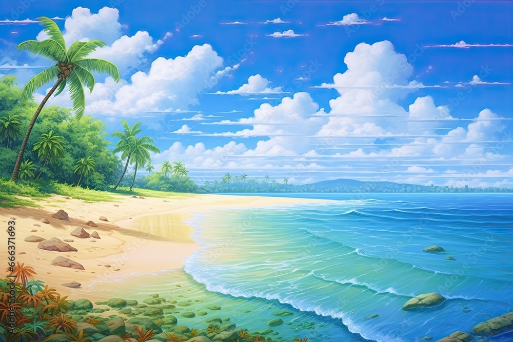 Beach Scenes: Inspiring Tropical Beach Seascape Horizon Digital Image