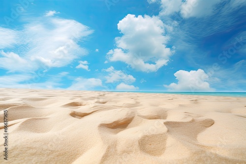 Closeup Beach Scene  Blue Summer Sky and Sand on Beach