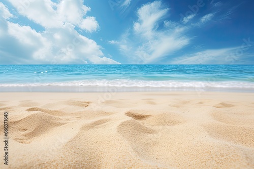Closeup of Sand on Beach and Blue Summer Sky - Vivid Beach Scene