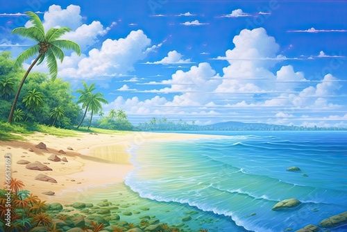 Beach Scenes: Inspiring Tropical Beach Seascape Horizon Digital Image