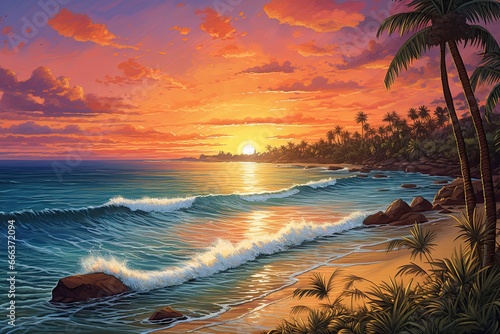Beach Sunset Drawing: Inspire Tropical Beach Seascape Horizon Artwork