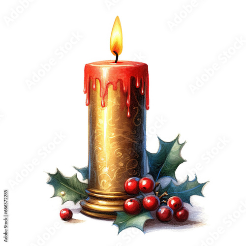 Holiday Glow: Oil Paint Christmas Candle Isolated on White BackgroundX photo