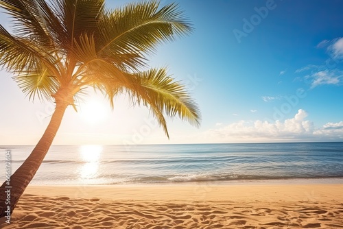 Beach with Palm Tree: Tranquil, Relaxing Summer Mood in Sunlight