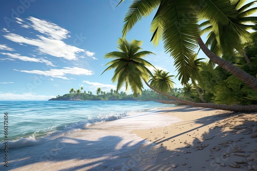 Beach with Shower: Tropical Paradise with White Sand and Coco Palms