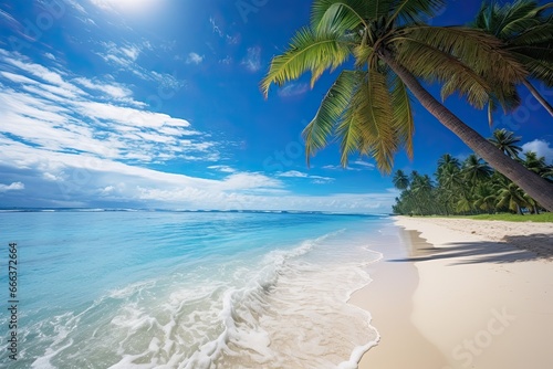 Shower on Tropical Paradise Beach: White Sand and Coco Palms Create a Beach Haven © Michael