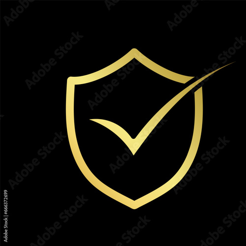 golden check mark icon shield gold certification seal