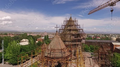 Drone footage of the renovation of Etchmiadzin Cathedral in Vagharshapat, Armenia photo