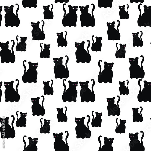 Drawing cat  seamless pattern. Black and white vector illustration
