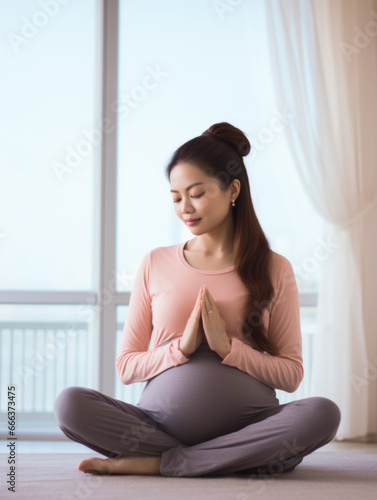  Pregnant women do yoga at home 