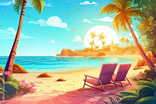 Cartoon Beach: Tranquil Relaxing Sunlight Summer Mood at Beach
